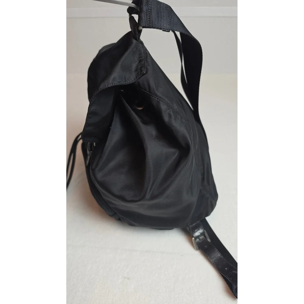 Vintage Prada Tessuto Nylon Mini Backpack Black Single Pocket Triangle Logo COA